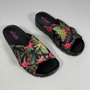 Alegria Floral Adjustable Slide Sandals Black Women Size 9.5-10 EU 40